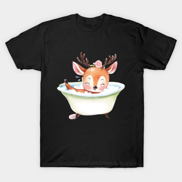 Cute Baby Deer In Bathtub T-Shirt by Zenflow